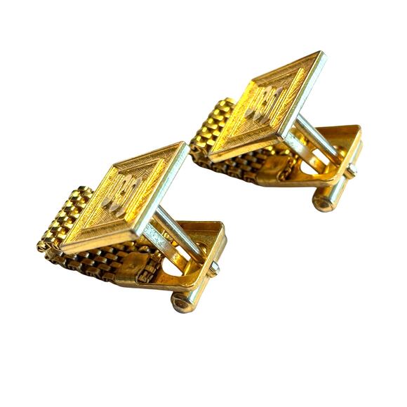 Gold wrap Cufflinks vintage mid century men’s jewelry unique embossed design - Picture 3 of 7
